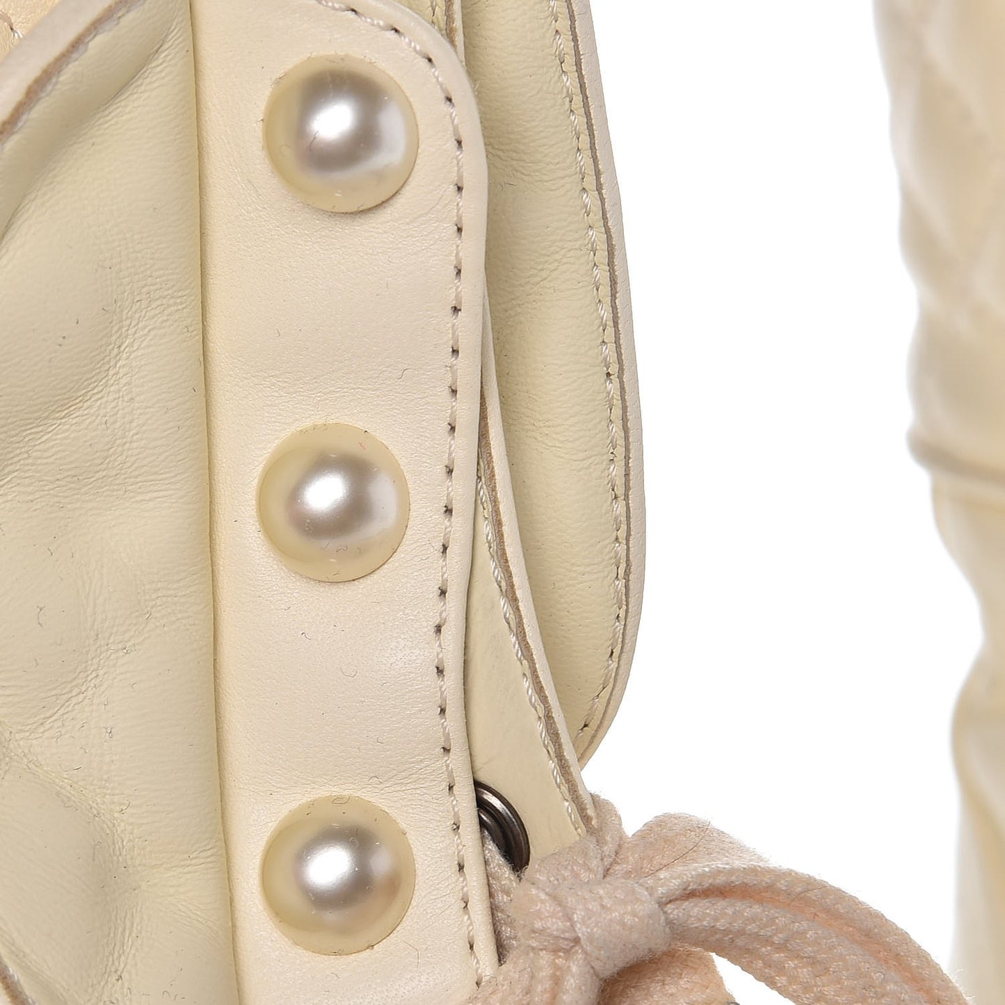 Lambskin Pearl Chain CC Combat Boots 37 Ivory Black