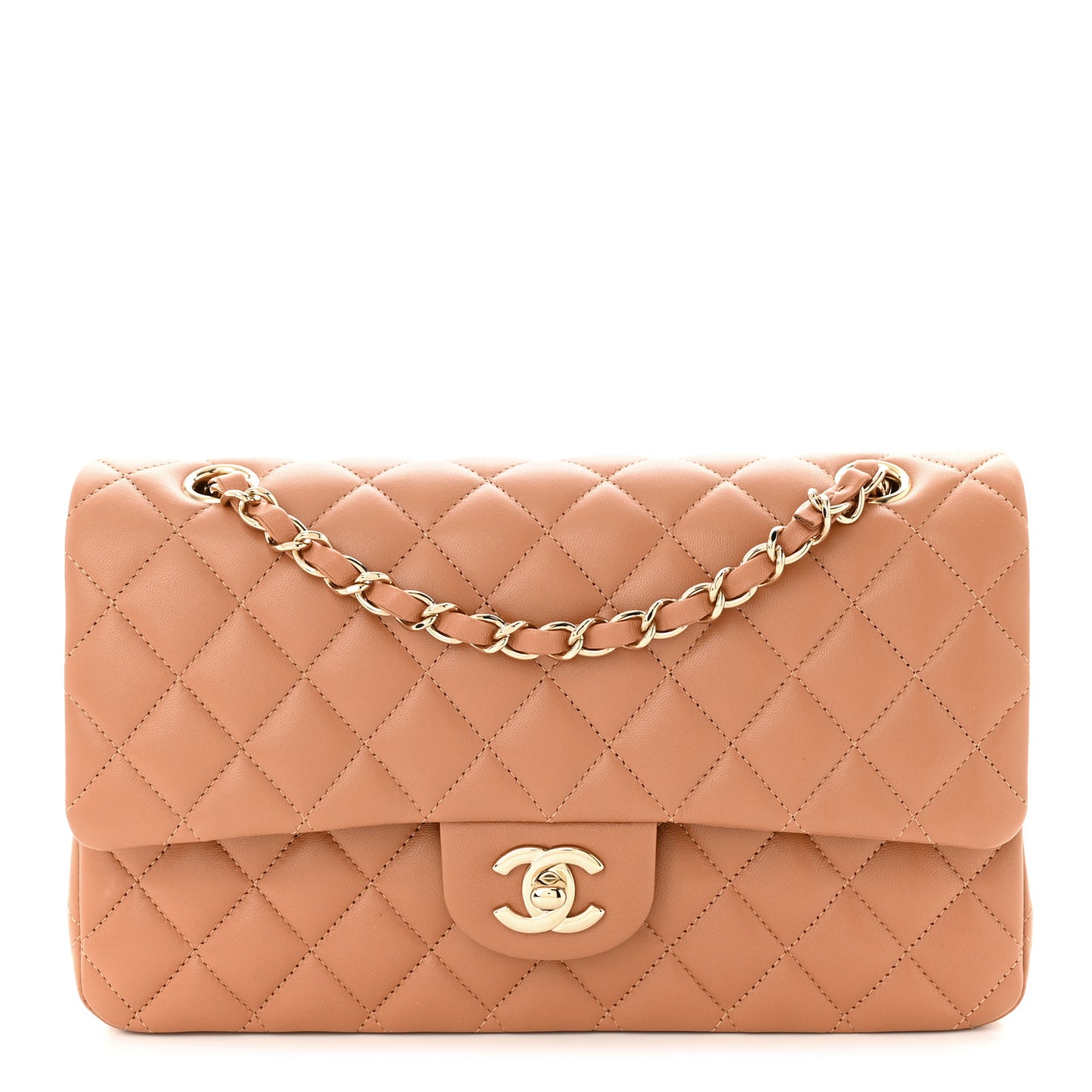 Lambskin Quilted Medium Double Flap Brown