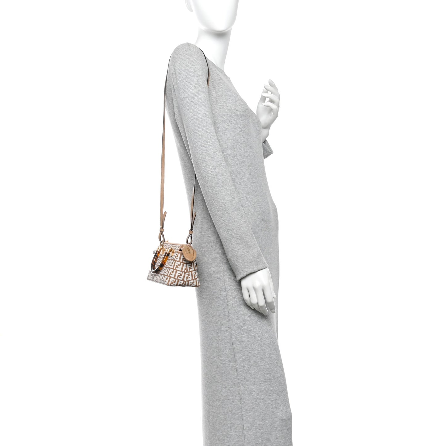 Raffia Chenille Vitello King Plexiglass Micro FF Mini By The Way Top Handle Boston Bag Naturale White