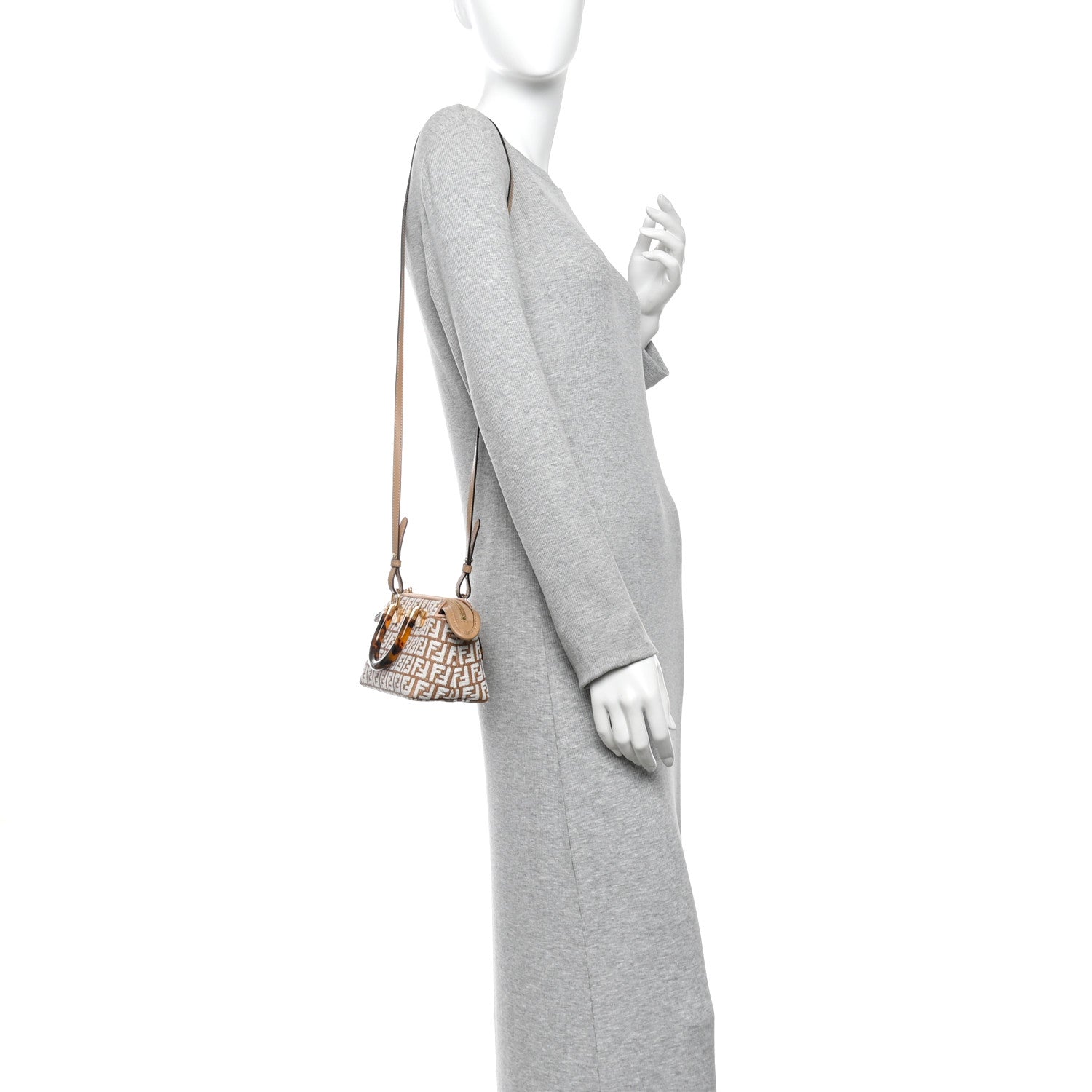 Fendi Raffia Chenille Vitello King Plexiglass Micro FF Mini By The Way Top Handle Boston Bag Naturale White 2 of 10