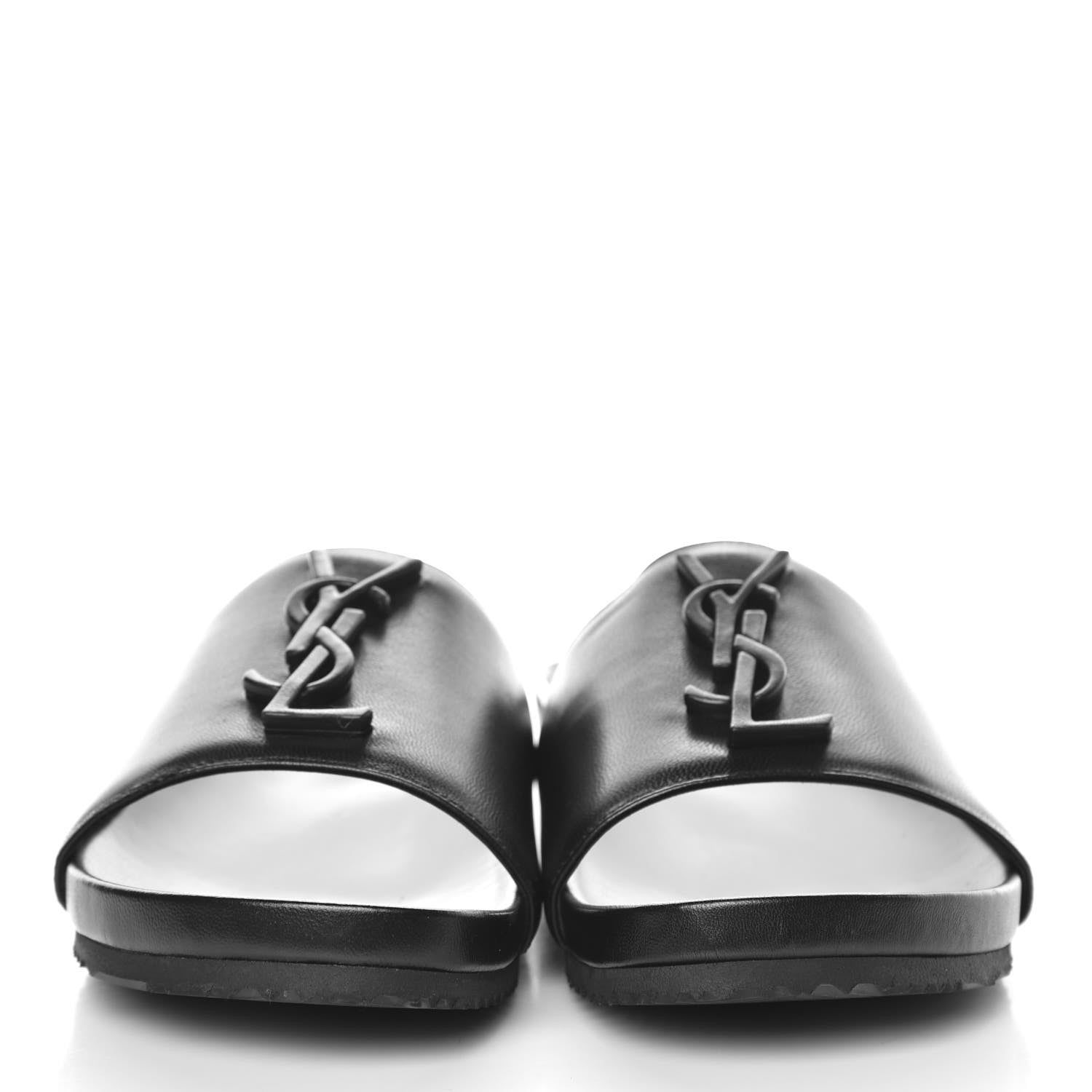 Saint Laurent Calfskin Monogram Joan Slide Sandals 35.5 Black 2 of 11