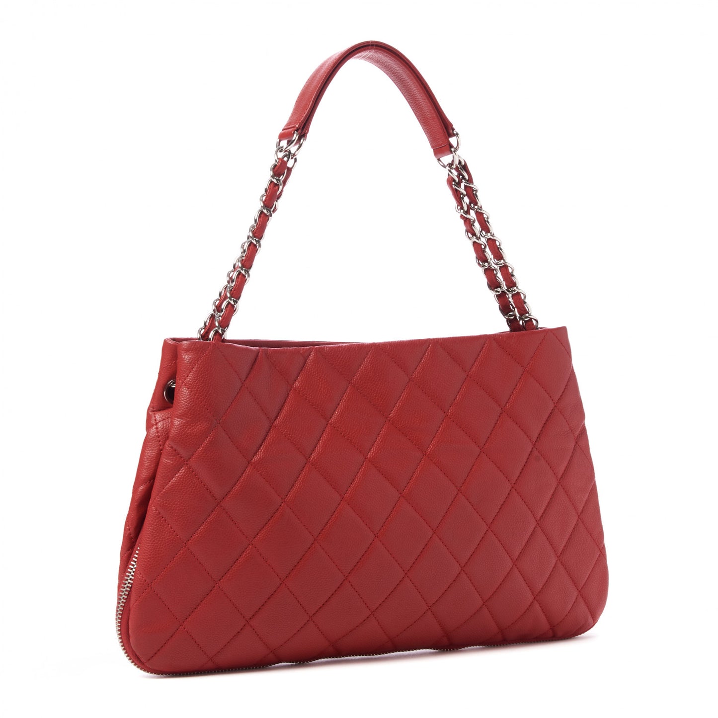Caviar Quilted Expandable Zip Shoulder Bag Red