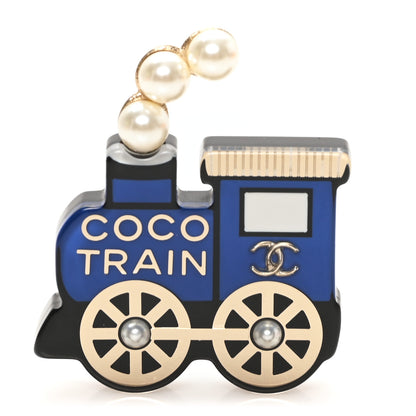 Chanel Resin Pearl Coco Train Brooch Blue White Gold 1 of 4
