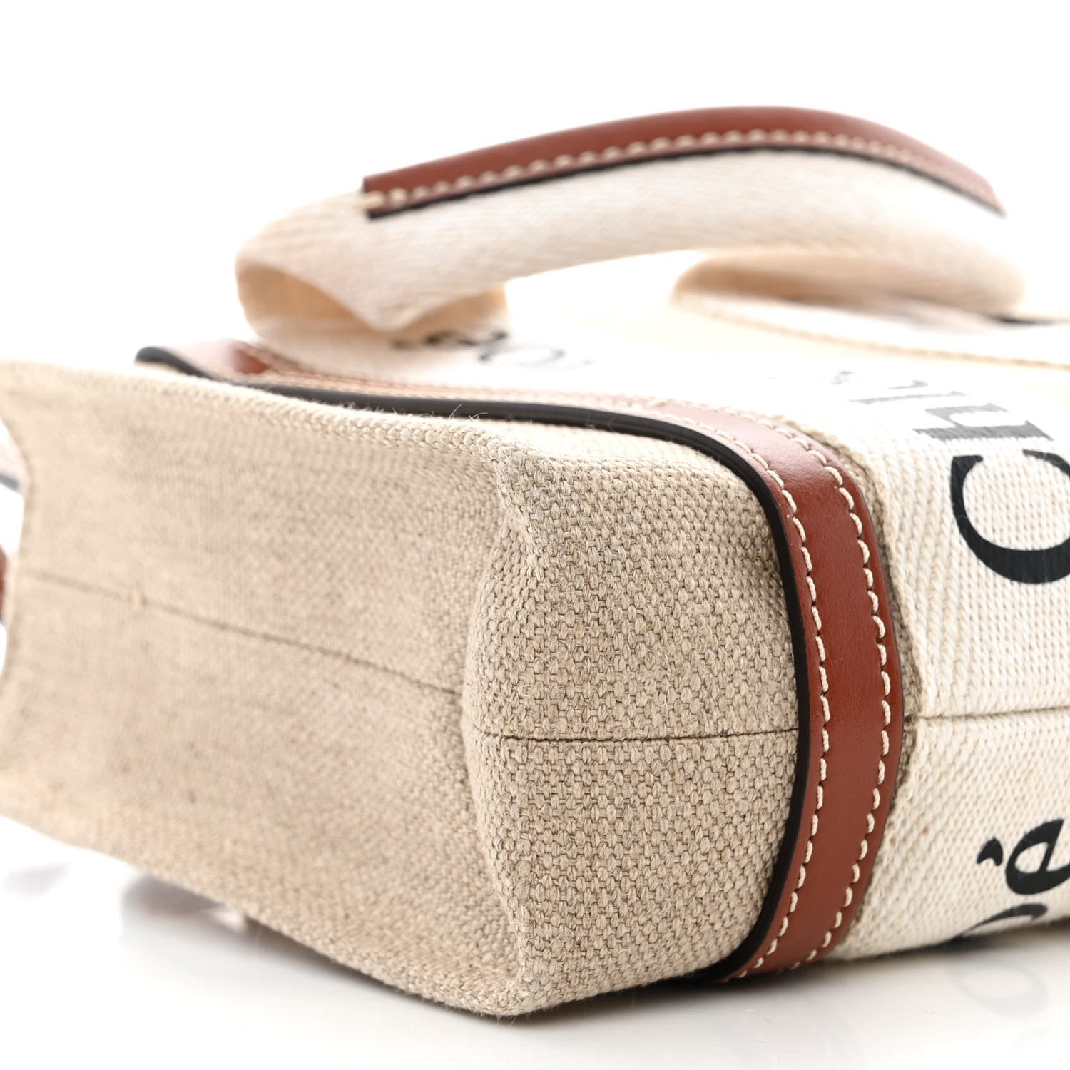 Chloe Cotton Calfskin Mini Woody Ribbon Tote White Brown 9 of 10