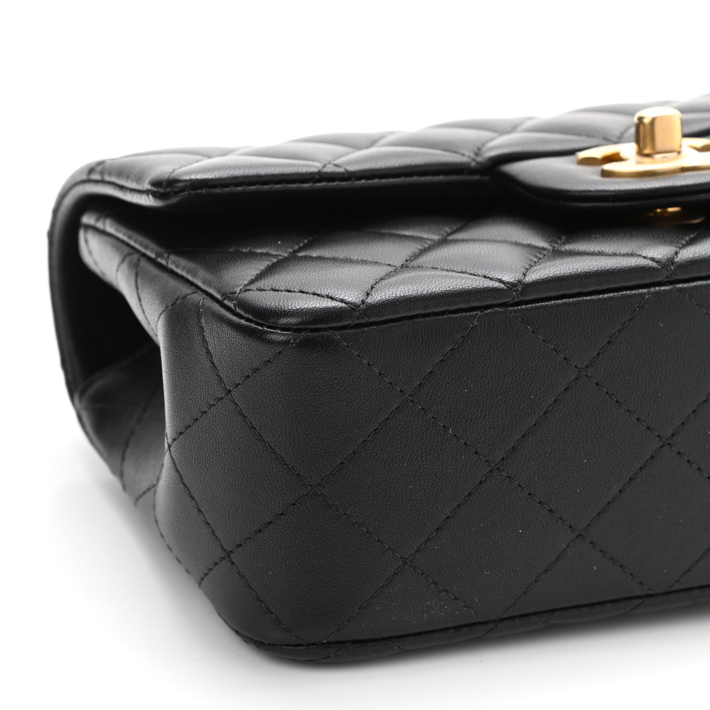 Lambskin Quilted Mini Top Handle Rectangular Flap Black
