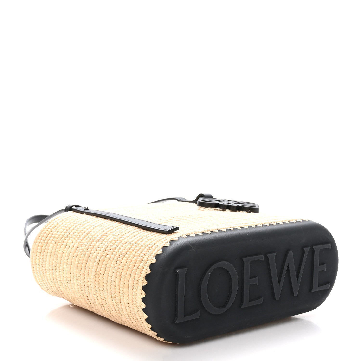 Loewe X PAULA'S IBIZA Raffia Calfskin Small Square Basket Tote Bag Natural Black 4 of 9