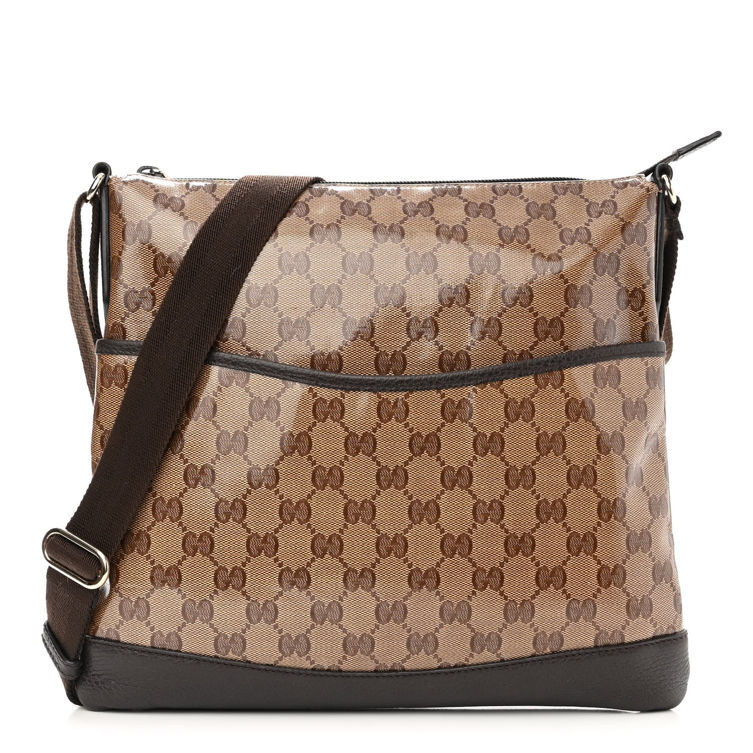 Gucci Crystal Monogram Flat Messenger Bag Dark Brown 1 of 12