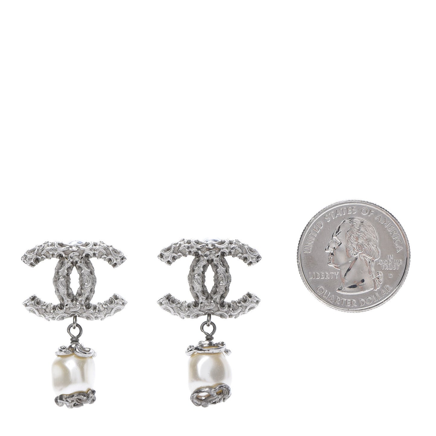 Pearl Textured CC Drop Earrings Silver
