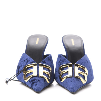 Balenciaga Stretch Velvet Pointed Toe BB 80mm Mules 40 Bleu Ocean 2 of 9