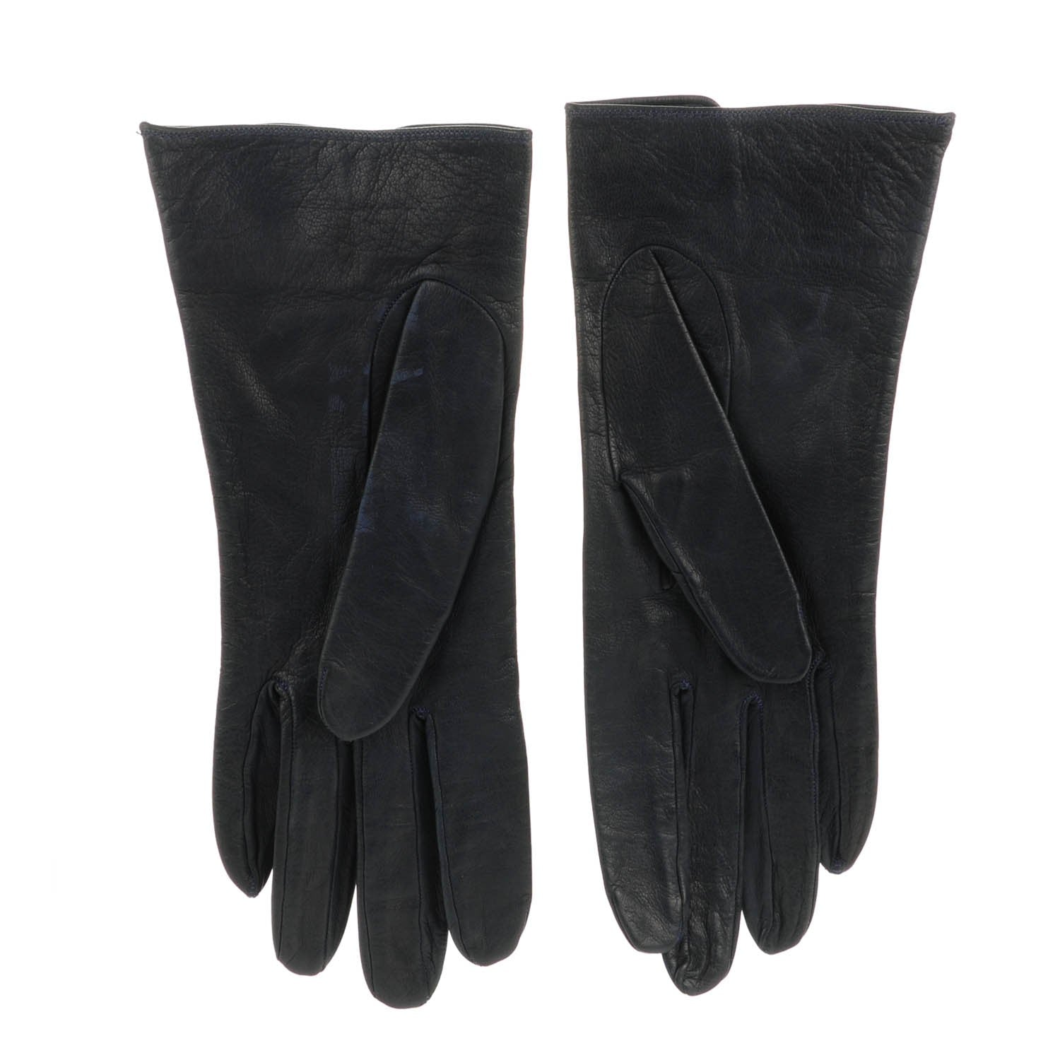 Chanel Goatskin CC Gloves 7.5 Navy Blue 3 of 5
