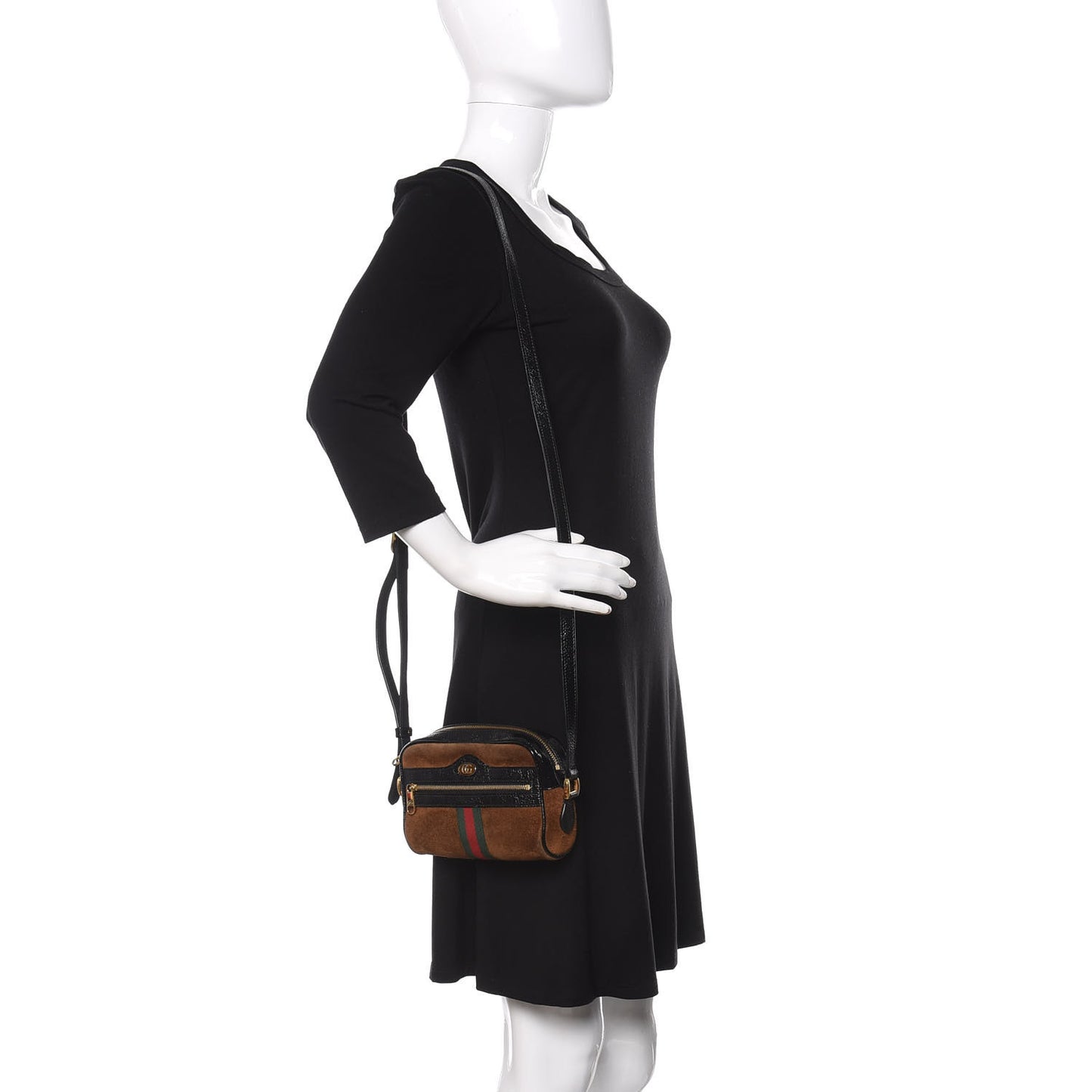 Suede Patent Web Mini Ophidia Shoulder Bag Nocciola Black