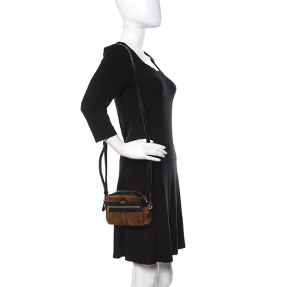 Gucci Suede Patent Web Mini Ophidia Shoulder Bag Nocciola Black 2 of 15