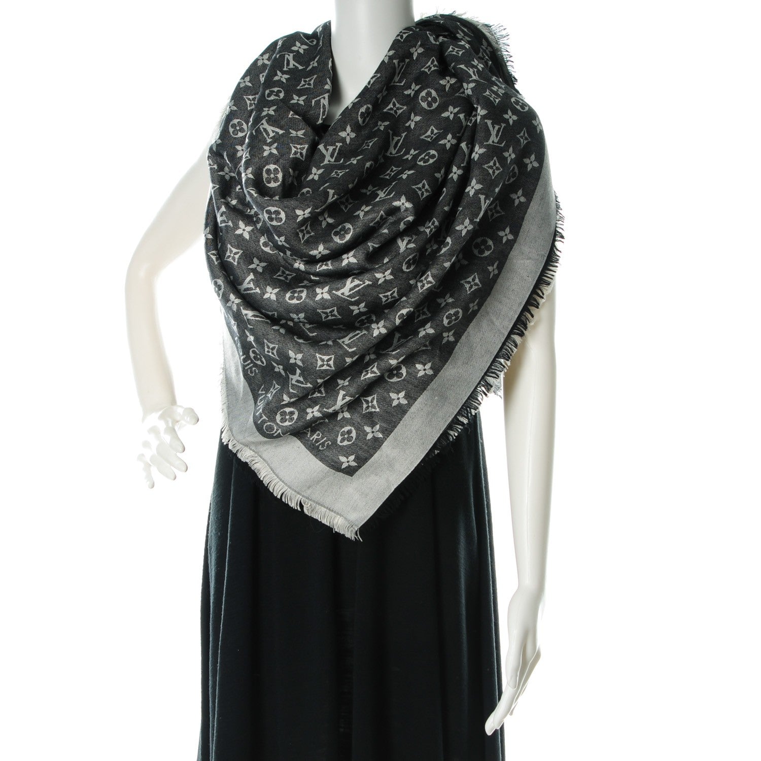 Louis Vuitton Wool Silk Monogram Denim Shawl Black 2 of 5