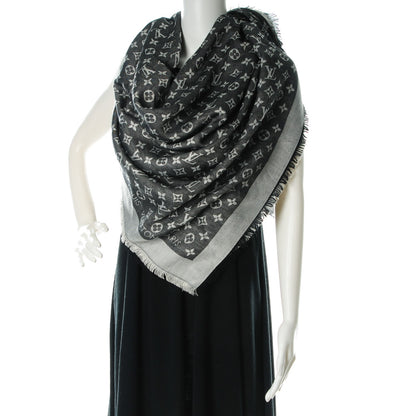 Louis Vuitton Wool Silk Monogram Denim Shawl Black 2 of 5