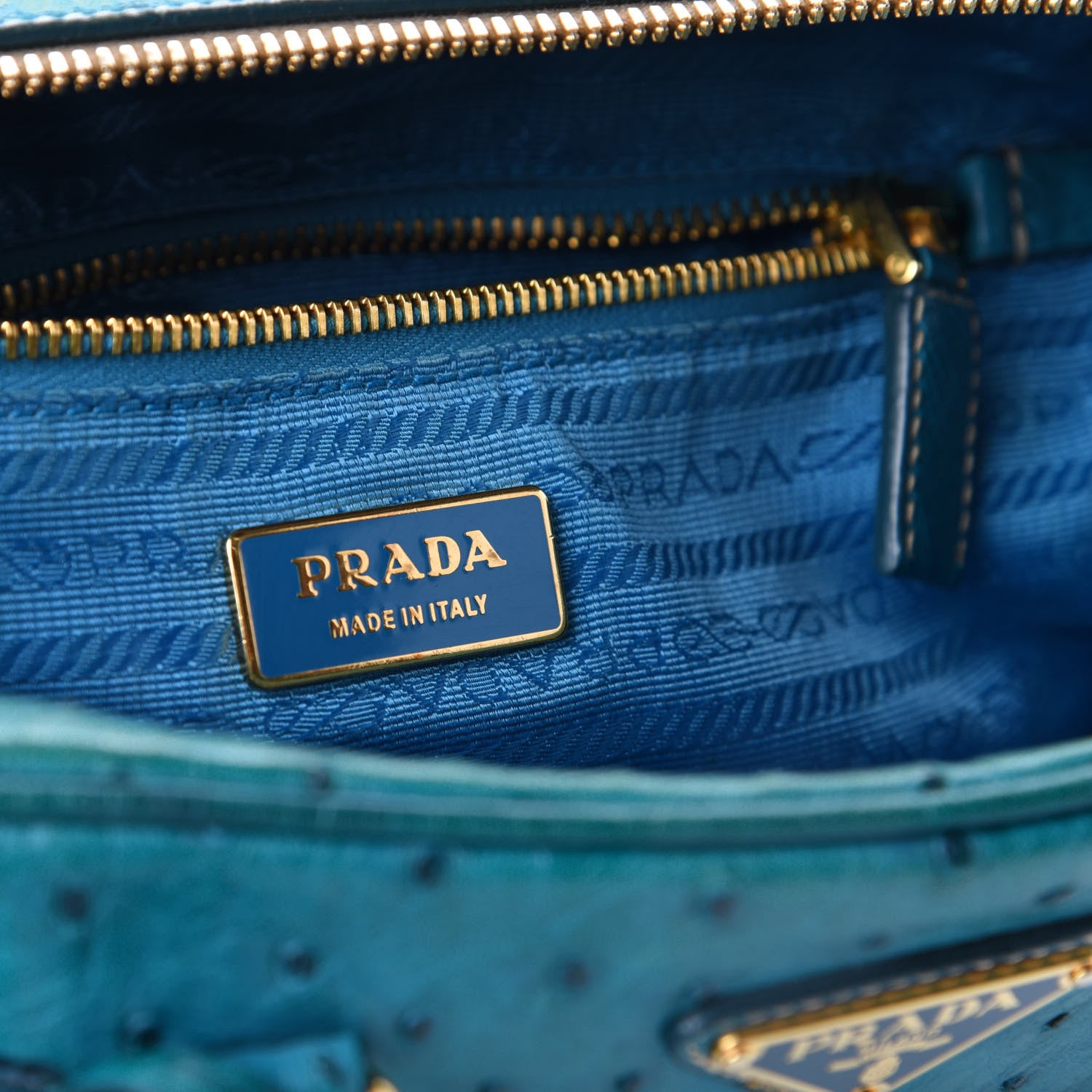 Prada Ostrich Bowler Blue 6 of 10
