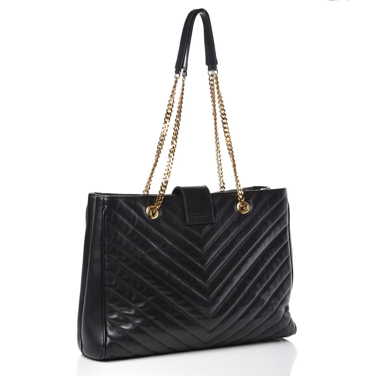 Saint Laurent Lambskin Matelasse Chevron Monogram Shopping Bag Black 3 of 16