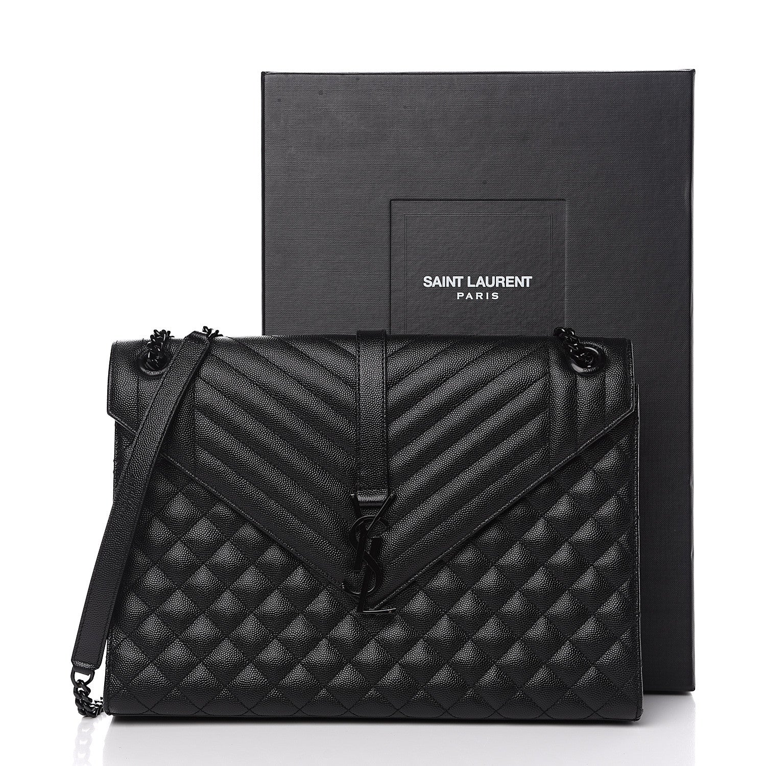 Saint Laurent Grain De Poudre Textured Mixed Matelasse Large Triquilt Monogram Monochrome Satchel Black 13 of 13