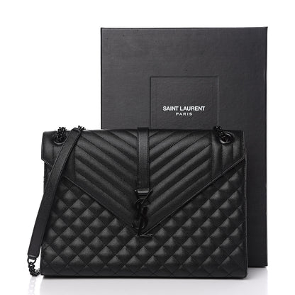 Saint Laurent Grain De Poudre Textured Mixed Matelasse Large Triquilt Monogram Monochrome Satchel Black 13 of 13