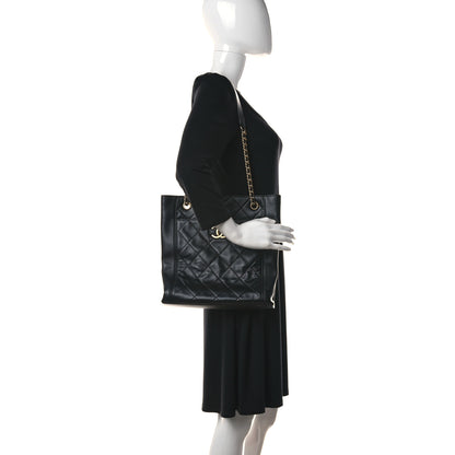 Chanel Calfskin Quilted CC Front Pocket Shopping Tote Black 2 of 12