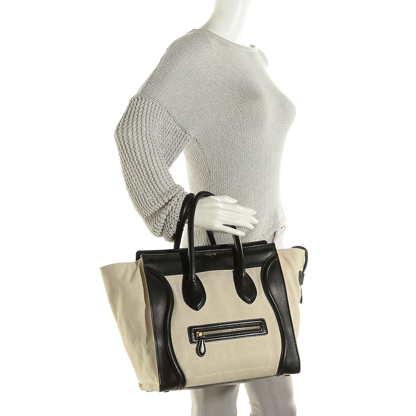 Natural Canvas Smooth Calfskin Mini Luggage Tote Cream