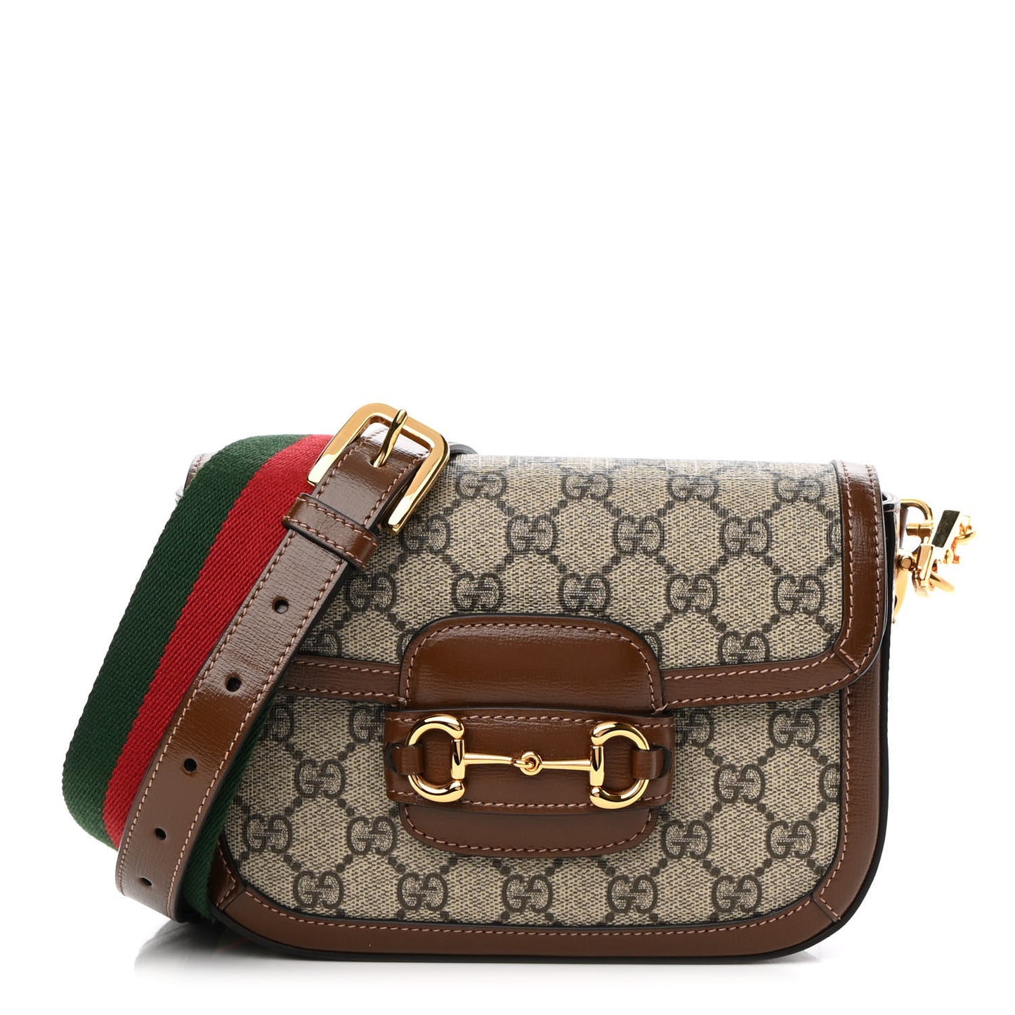 GG Supreme Monogram Web Mini Horsebit 1955 Shoulder Bag Beige Brown Sugar