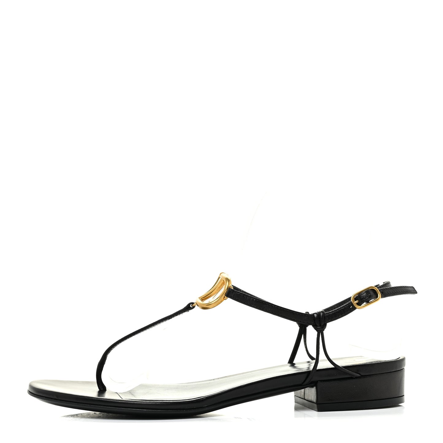 Calfskin VLogo Slingback Low Heel Thong Sandals 36 Black