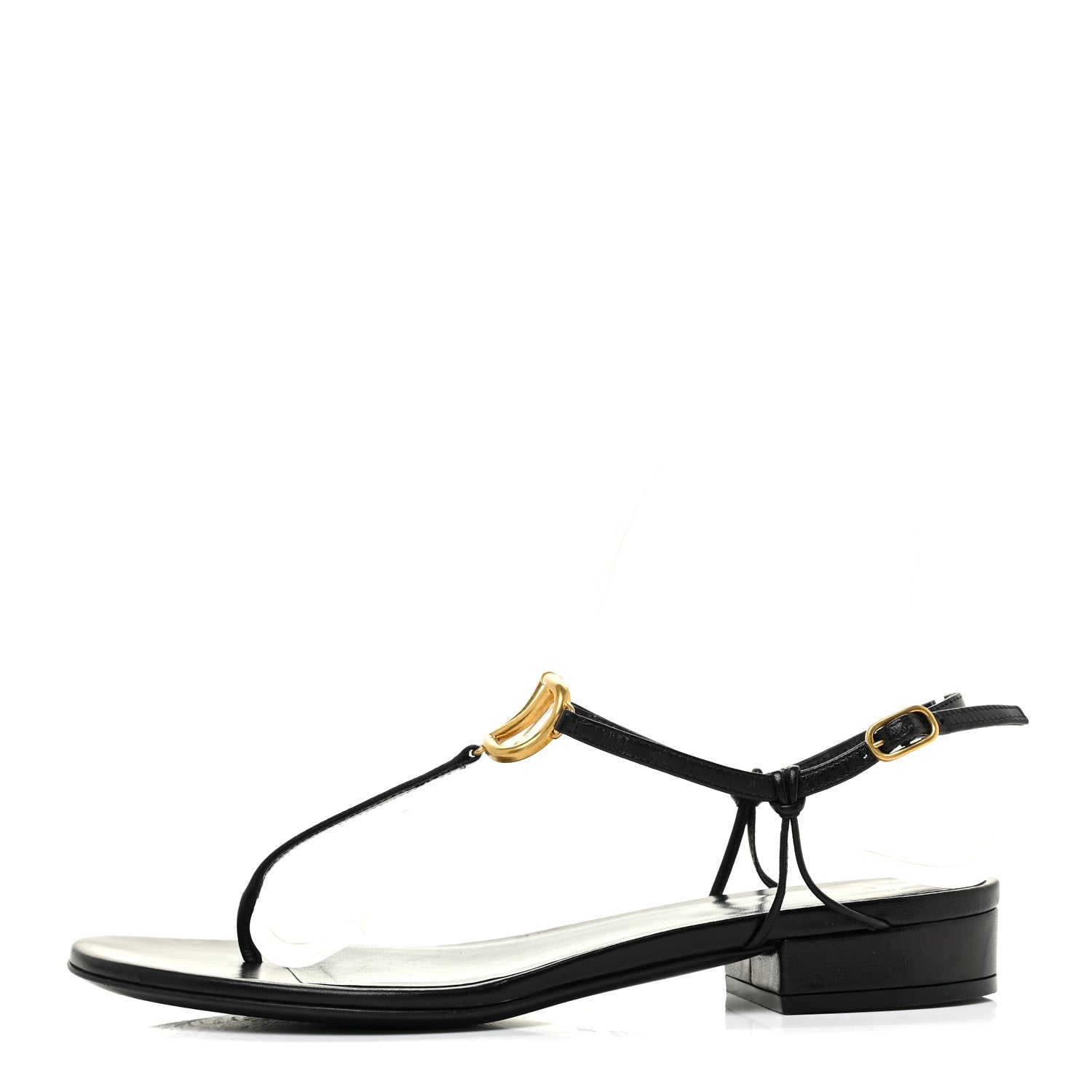Valentino Garavani Calfskin VLogo Slingback Low Heel Thong Sandals 36 Black 1 of 12