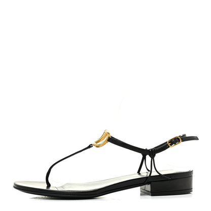 Valentino Garavani Calfskin VLogo Slingback Low Heel Thong Sandals 36 Black 1 of 12