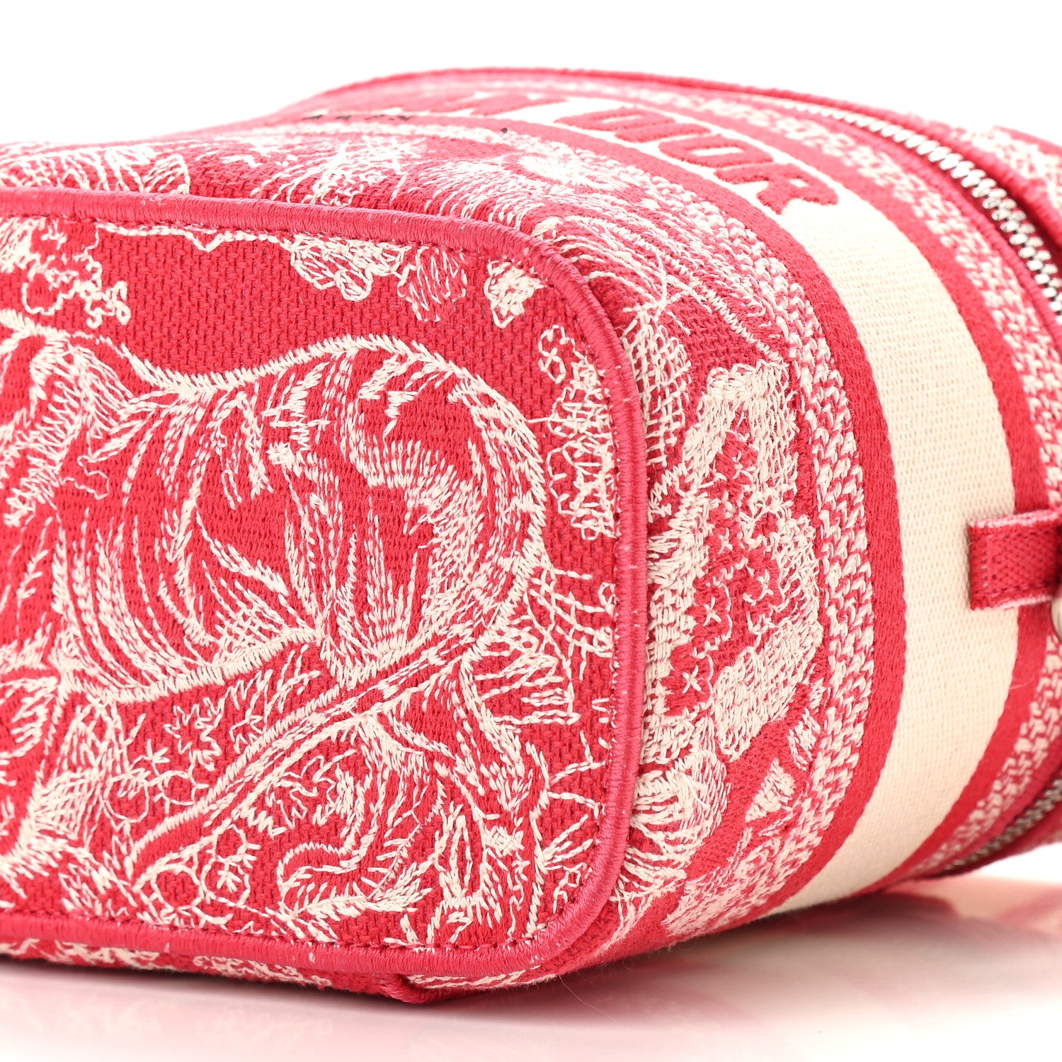 Christian Dior Canvas Embroidered Toile De Jouy Small Travel Vanity Case Fuchsia 7 of 8