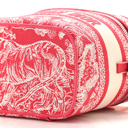 Christian Dior Canvas Embroidered Toile De Jouy Small Travel Vanity Case Fuchsia 7 of 8