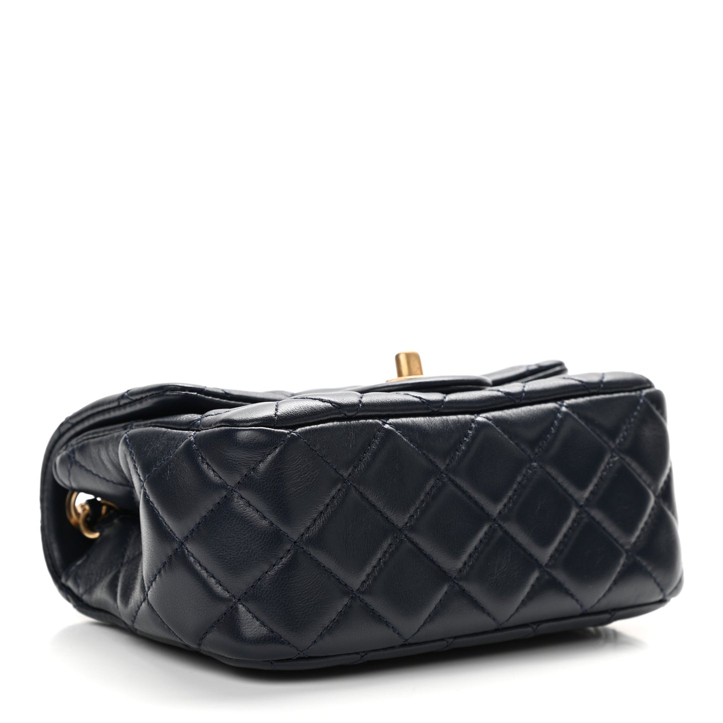 Lambskin Quilted Mini Pearl Crush Flap Navy Blue