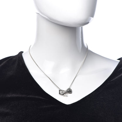 Chanel Crystal CC Bow Necklace Silver Black 2 of 5
