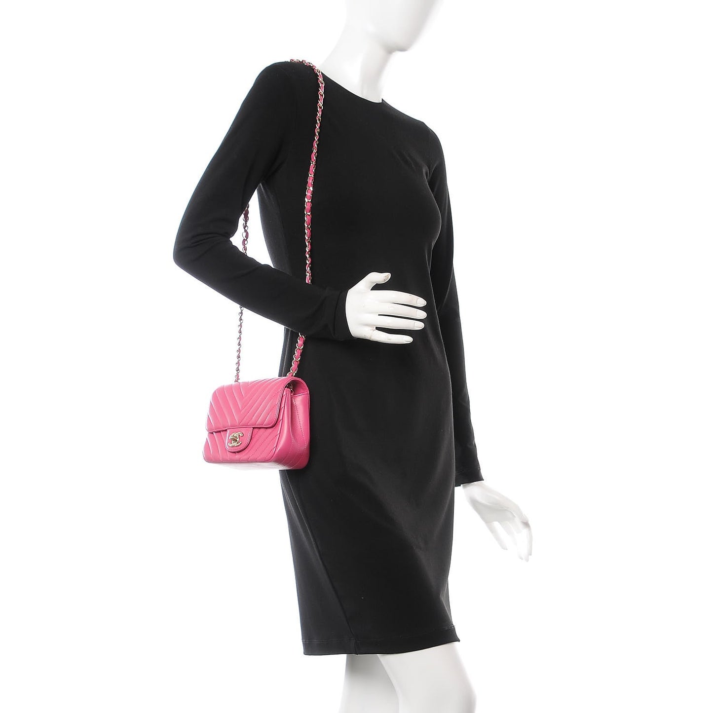 Lambskin Chevron Quilted Mini Square Flap Fuchsia