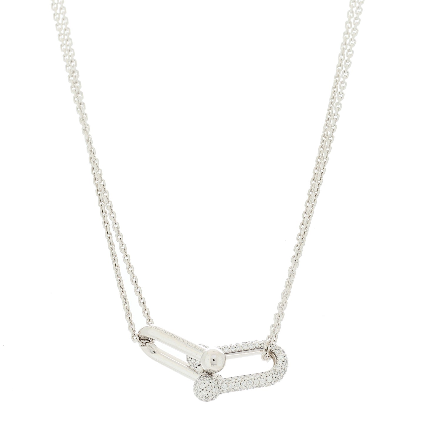 18K White Gold Diamond HardWear Large Double Link Pave Pendant Necklace
