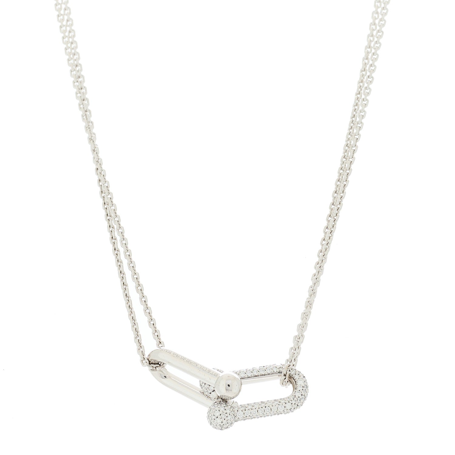 Tiffany 18K White Gold Diamond HardWear Large Double Link Pave Pendant Necklace 3 of 5