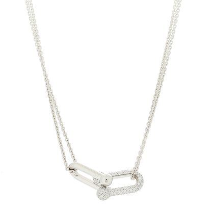 Tiffany 18K White Gold Diamond HardWear Large Double Link Pave Pendant Necklace 3 of 5
