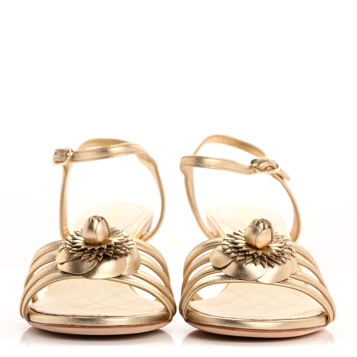 Chanel Metallic Lambskin Camellia Sandals 40 Gold 3 of 9