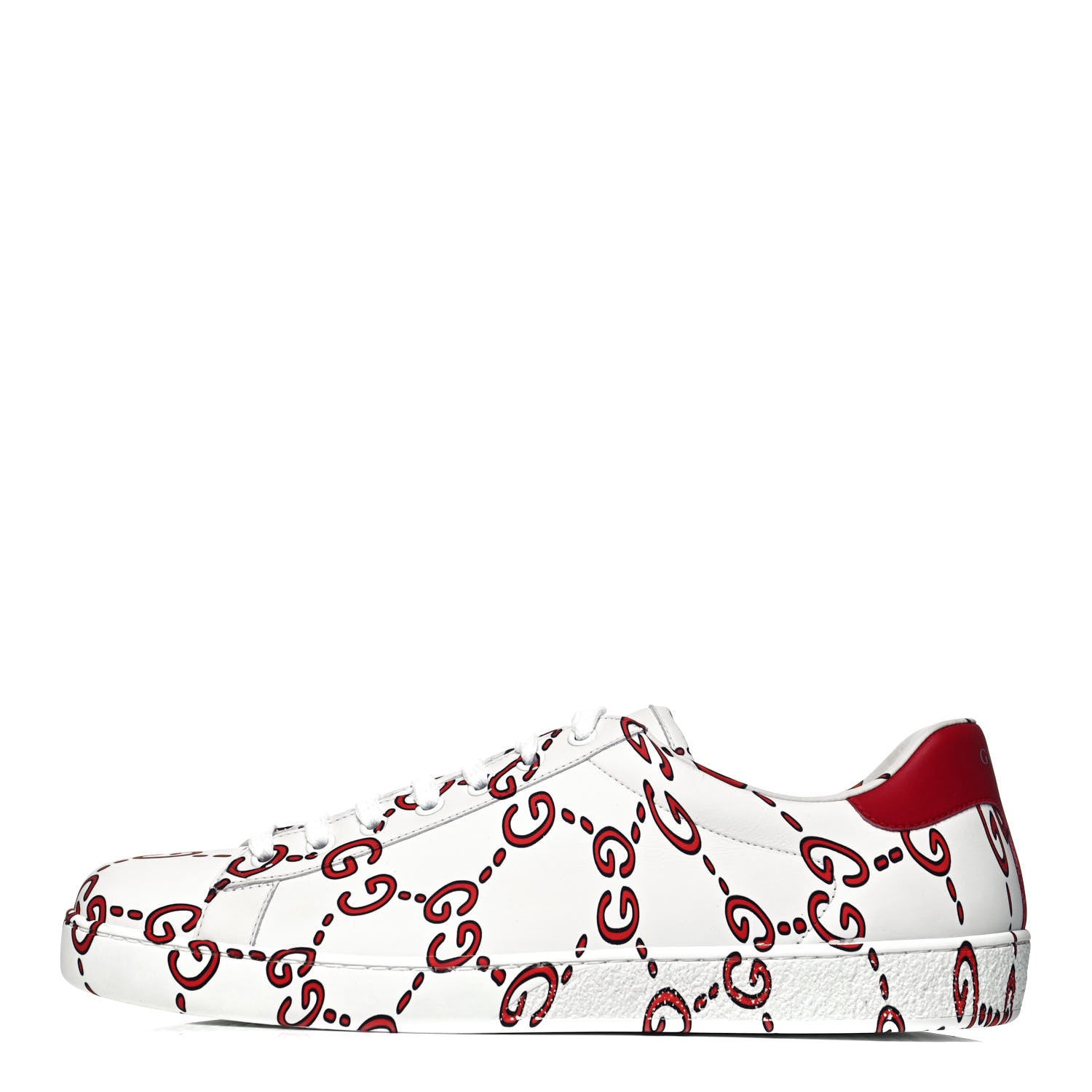 Gucci Calfskin GucciGhost Print Mens Ace Sneakers 10 White Hibiscus Red 1 of 10