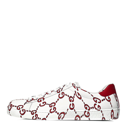 Gucci Calfskin GucciGhost Print Mens Ace Sneakers 10 White Hibiscus Red 1 of 10