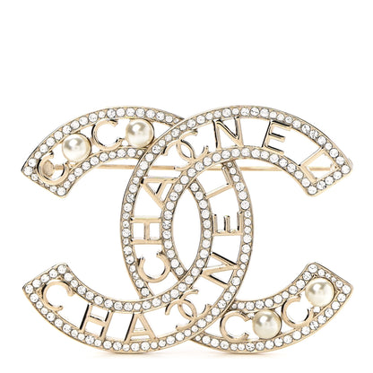 Chanel Crystal Pearl Coco CC Logo Brooch Gold 1 of 5