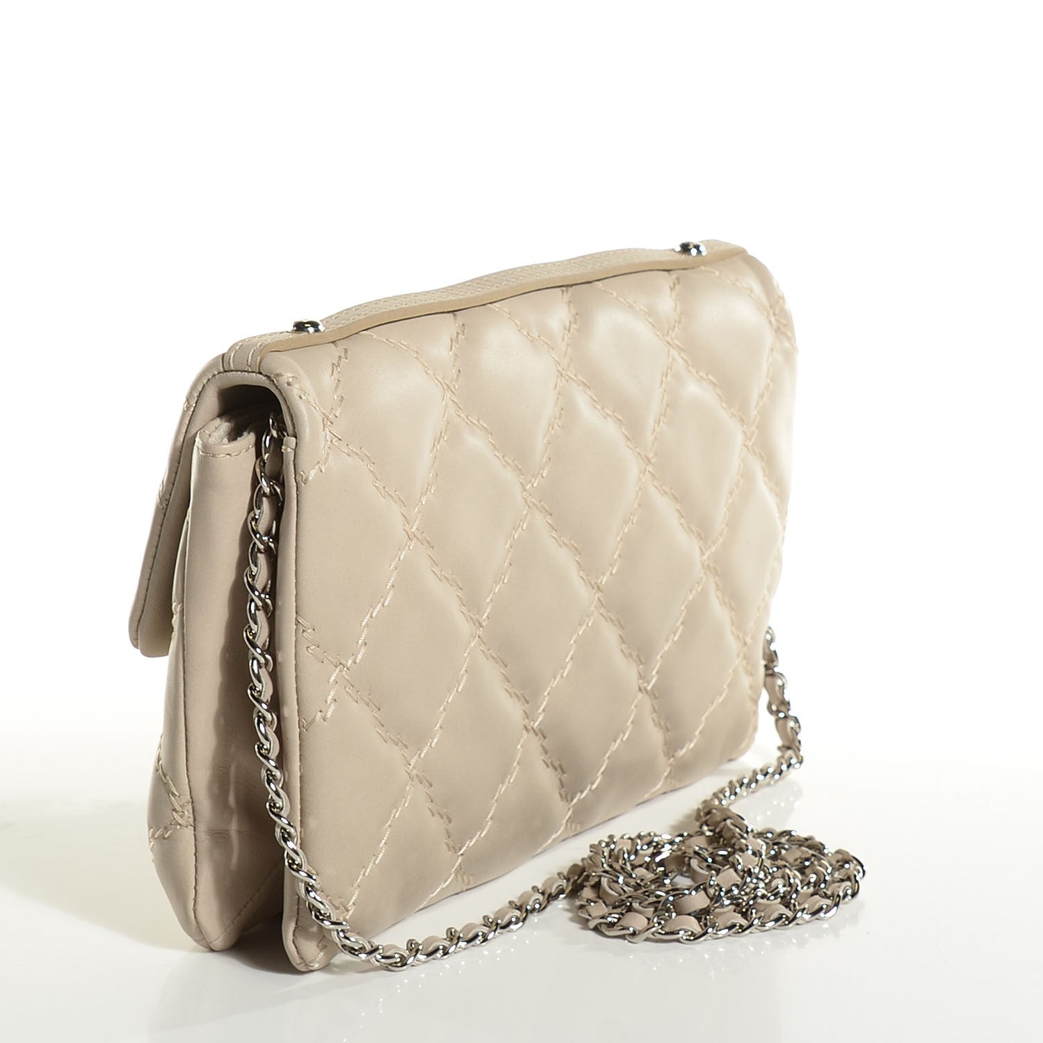 Chanel Calfskin Quilted Double Stitch Hamptons Clutch With Chain Beige Clair 3 of 7
