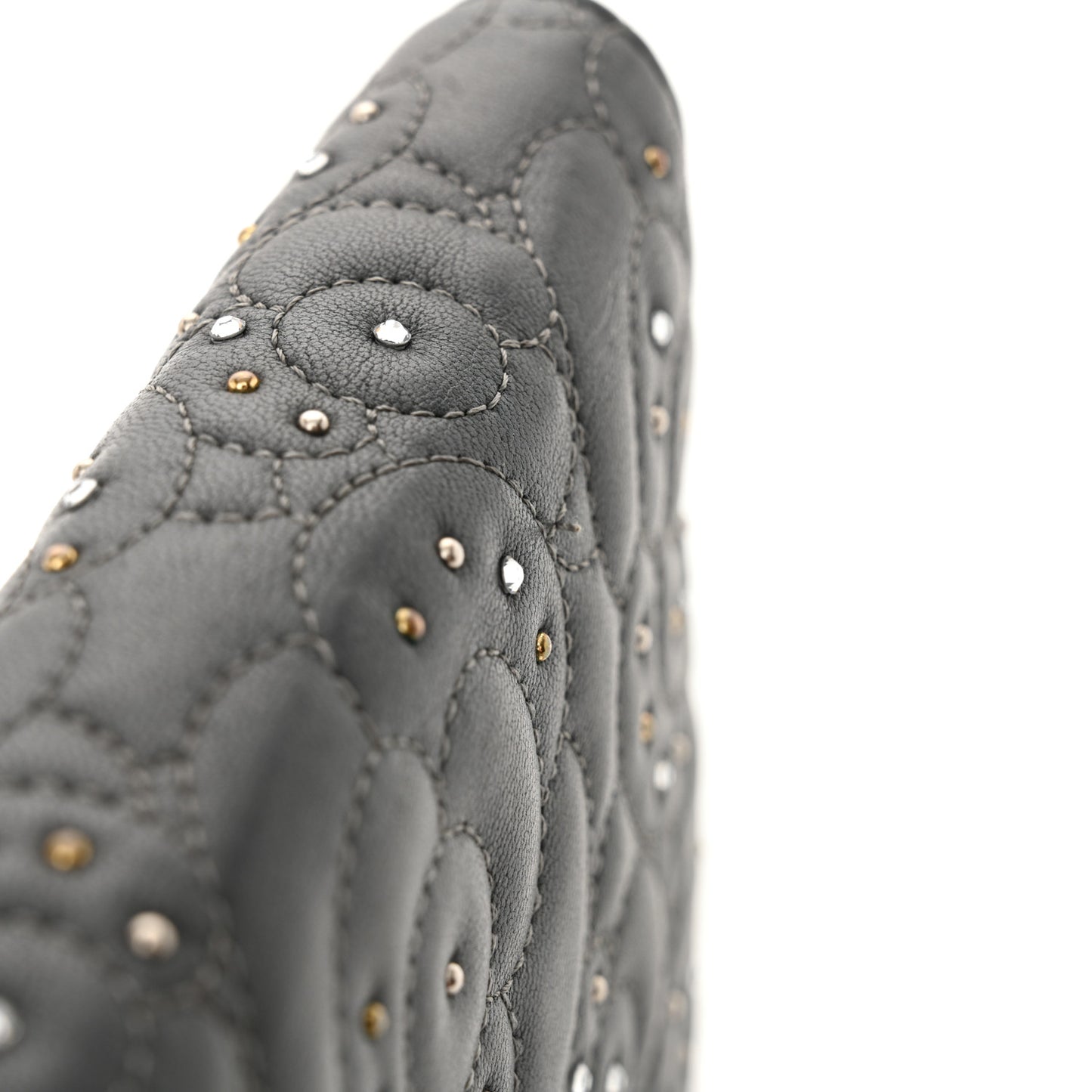 Lambskin Camellia Studded Wallet on Chain WOC Grey