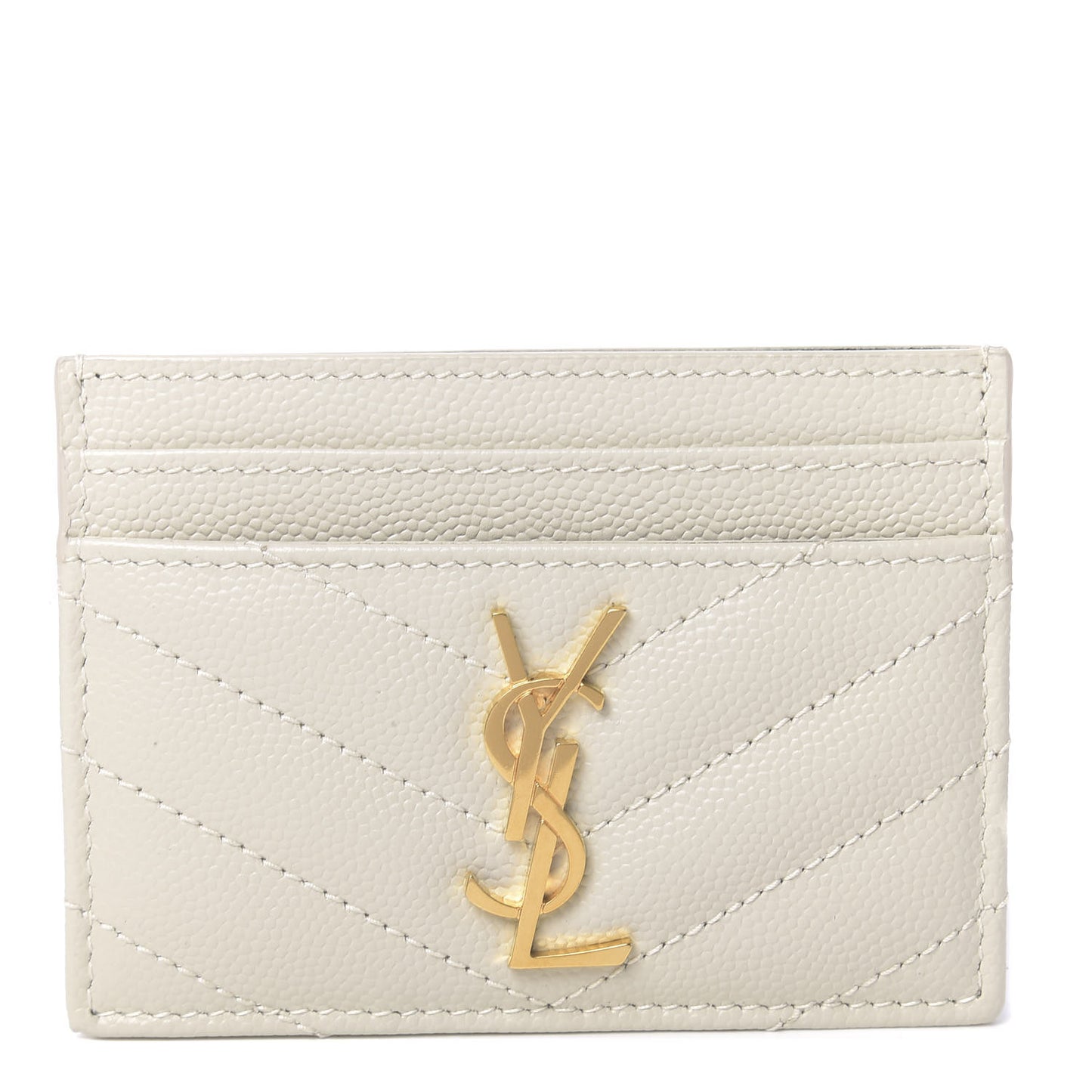 Grain De Poudre Matelasse Chevron Monogram Credit Card Case Crema Soft
