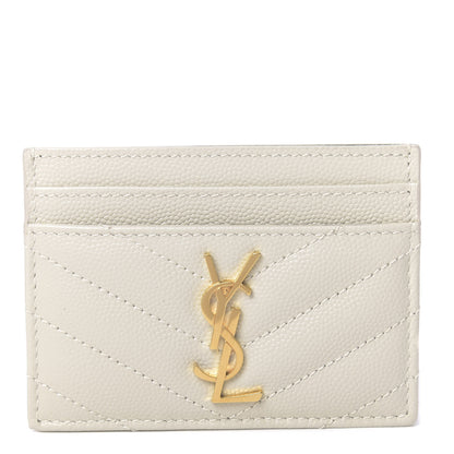 Saint Laurent Grain De Poudre Matelasse Chevron Monogram Credit Card Case Crema Soft 1 of 9