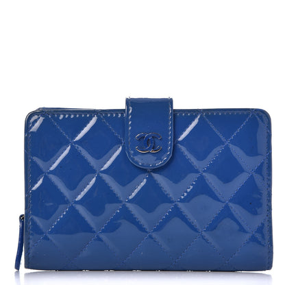 Chanel Patent Quilted Zip Pocket Wallet Blue 1 of 12