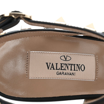 Valentino Garavani Pebbled Calfskin Rockstud Ankle Strap Pumps 37.5 Black 6 of 7