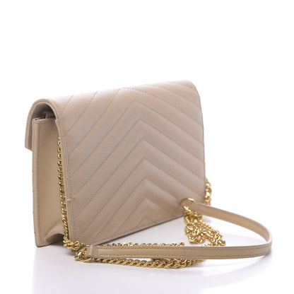 Saint Laurent Grain De Poudre Matelasse Chevron Monogram Envelope Chain Wallet Nude Powder 2 of 14