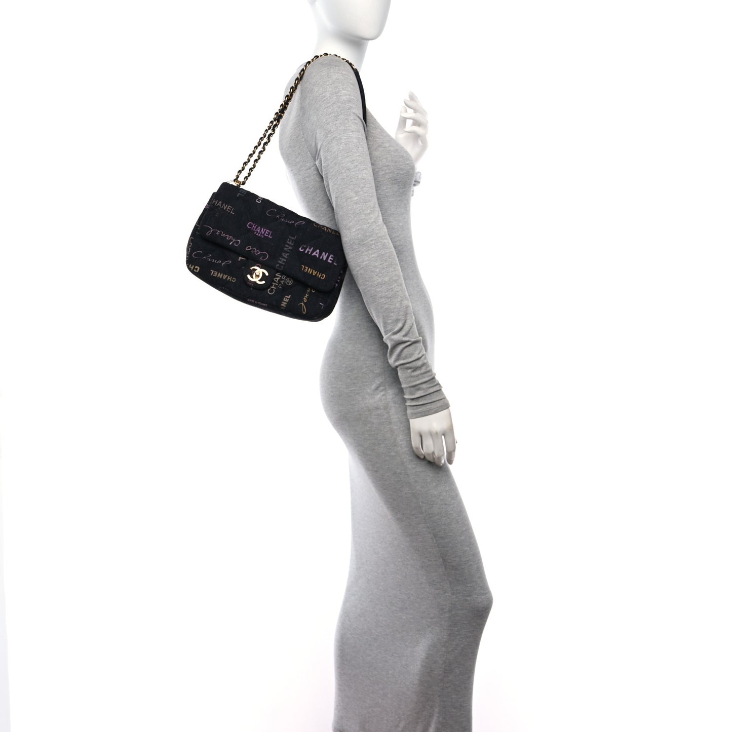 Denim Quilted Denim Mood Large Flap Black Multicolor