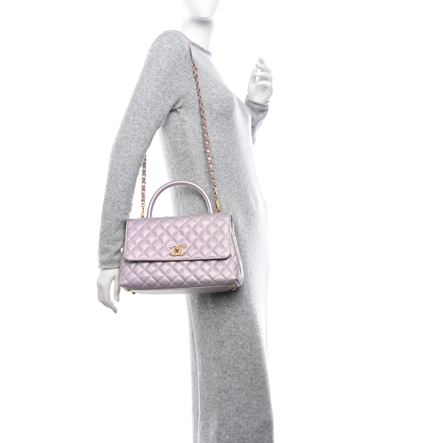 Metallic Caviar Quilted Small Coco Handle Flap Light Pink