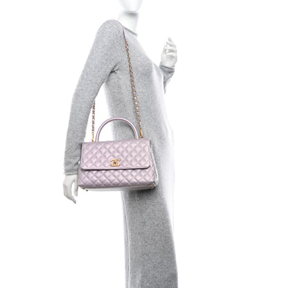 Chanel Metallic Caviar Quilted Small Coco Handle Flap Light Pink 2 of 12